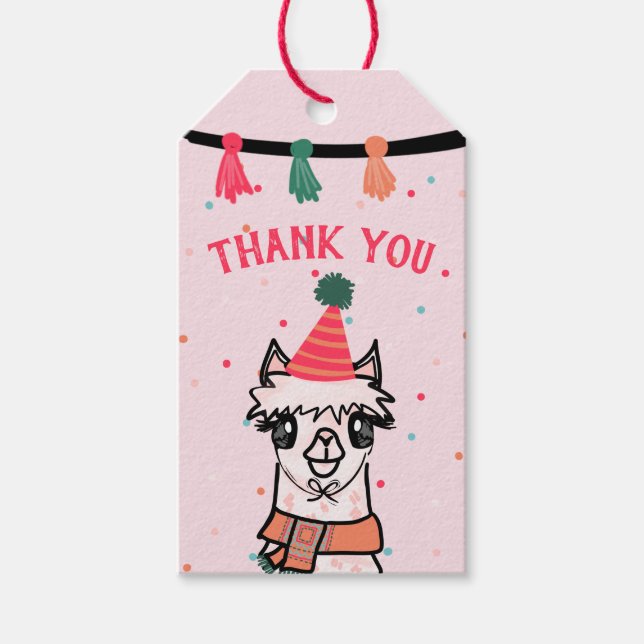 Etiqueta Para Presente Pink Alpaca Fiesta Birthday (Frente)