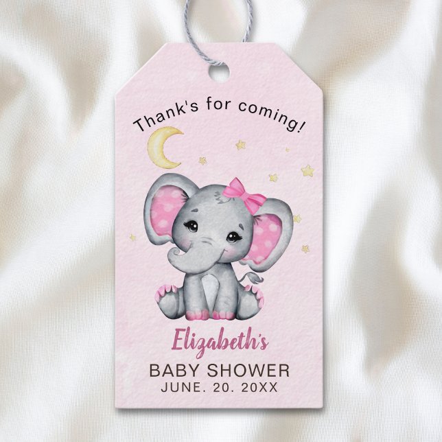 Etiqueta Para Presente Pink and Gray Elephant Baby Shower Girl (Criador carregado)