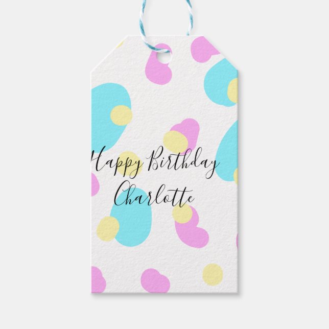 Etiqueta Para Presente Pink blue yellowhappy birthday kids shapes abstrac (Frente)