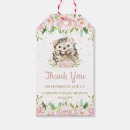 Etiqueta Para Presente Pink Blush Floral Cute Hedgehog Obrigado