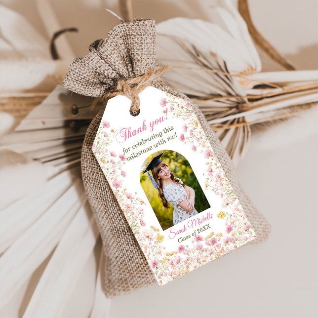 Etiqueta Para Presente Pink Boho Wildflowers Graduation Party (Criador carregado)