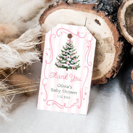 Etiqueta Para Presente Pink Bow Christmas Tree Baby Shower Thank You