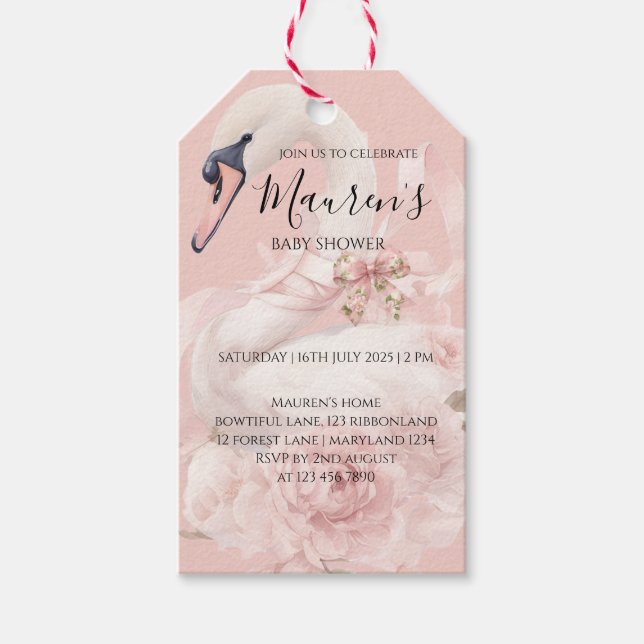 Etiqueta Para Presente Pink Bow Girl Baby Shower Invitation (Frente)