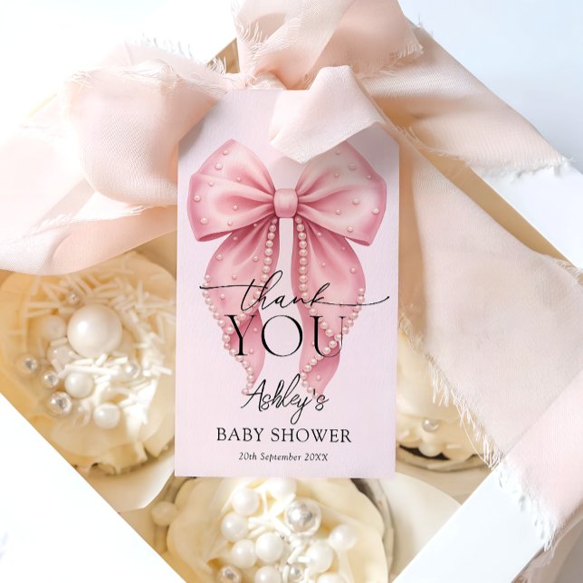 Etiqueta Para Presente Pink Bow Girl Baby Shower Thank You (Criador carregado)