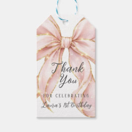 Etiqueta Para Presente Pink Bow Girl First Birthday Party 