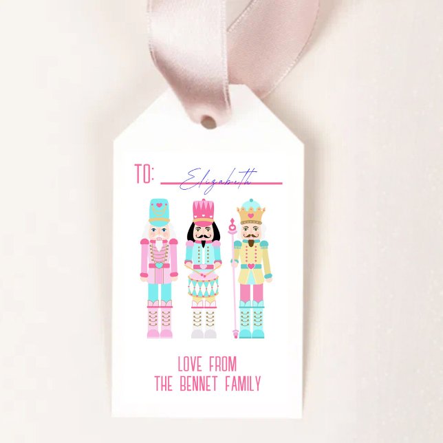 Etiqueta Para Presente Pink Christmas Nutcracker Pastel Personalized Name (Criador carregado)