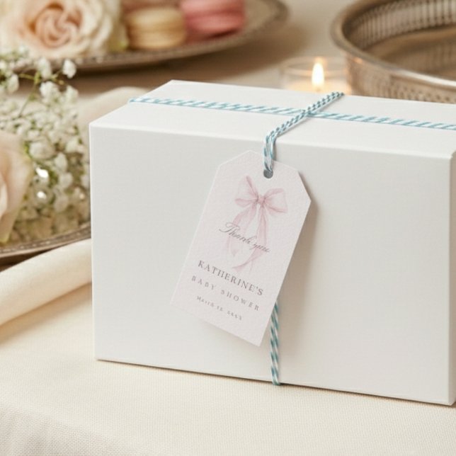 Etiqueta Para Presente Pink Coquette Bow Baby Shower (Pink Bow Baby Shower Gift Tag)
