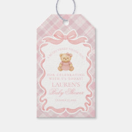 Etiqueta Para Presente Pink Coquette Bow Bear Tartan Baby Shower Favors