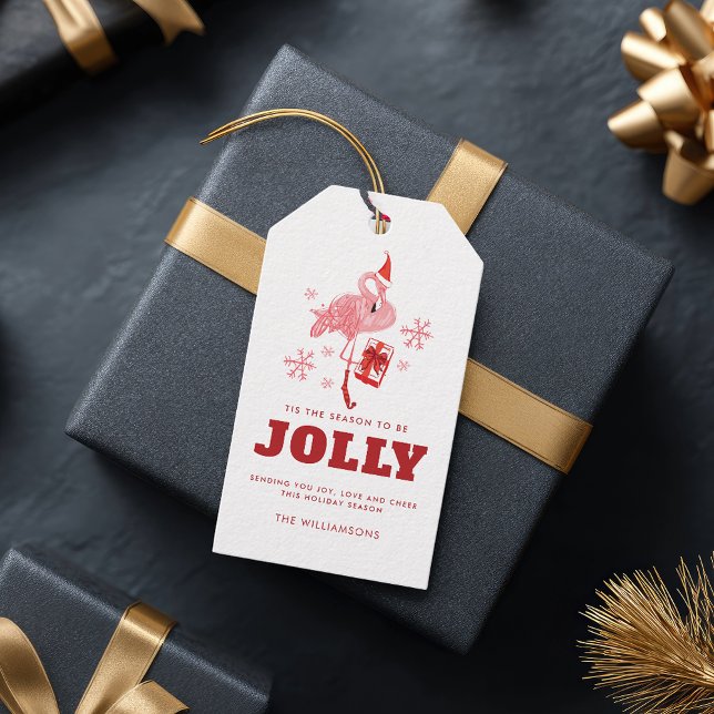 Etiqueta Para Presente Pink Flamingo Tropical Beach Natal (Pink Flamingo Tropical Beach Christmas Gift Tags)