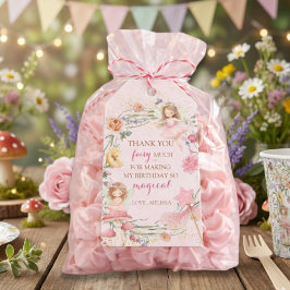 Etiqueta Para Presente Pink Floral Magical Fairy Birthday Thank You  