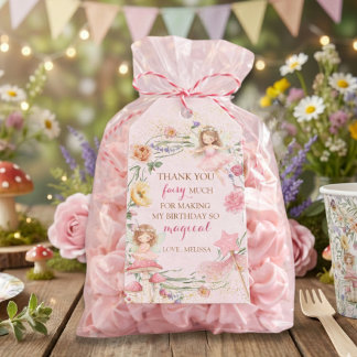 Etiqueta Para Presente Pink Floral Magical Fairy Birthday Thank You  