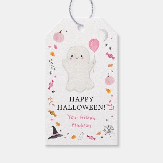 Etiqueta Para Presente Pink Ghost Halloween Treat (Frente)