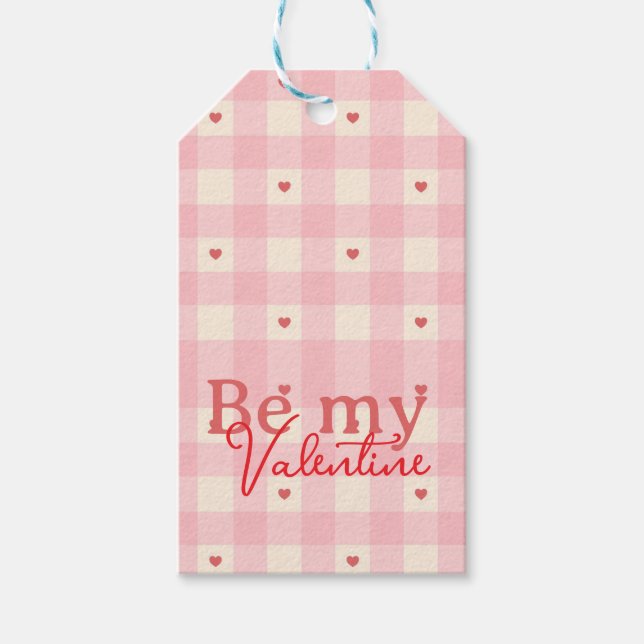 Etiqueta Para Presente Pink Gingham Hearts Valentine  (Frente)