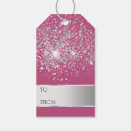 Etiqueta Para Presente Pink Glitter Silver Confetti Natal