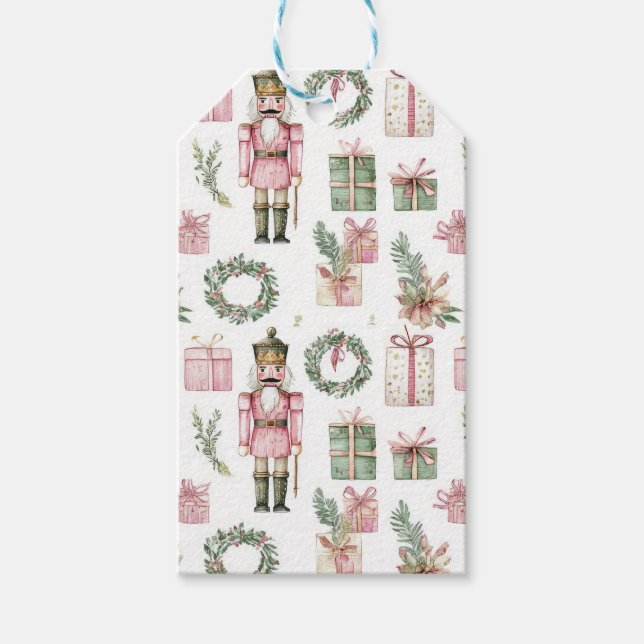 ETIQUETA PARA PRESENTE PINK & GREEN HOLIDAY NUTCRACKER FIGURES (Frente)