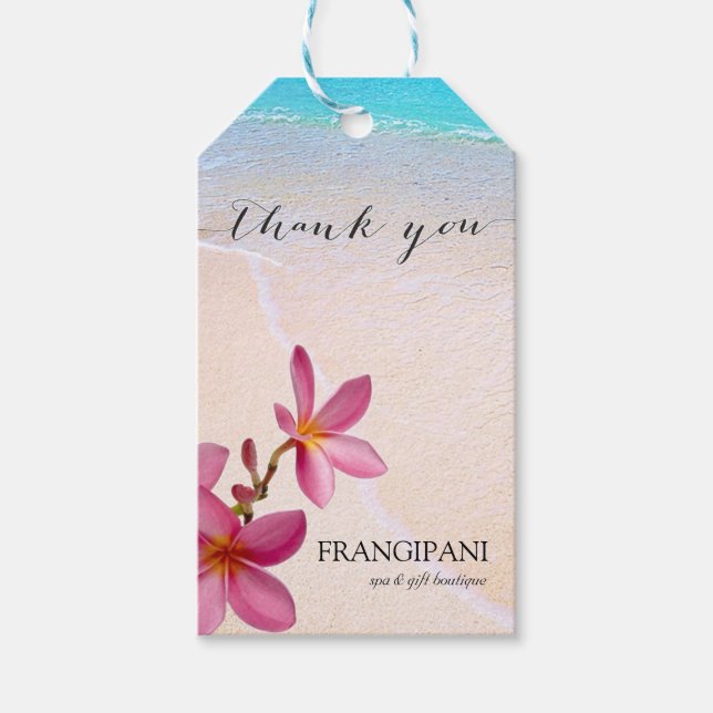Etiqueta Para Presente Pink Plumeria Beach Weding ou Business Custom (Frente)