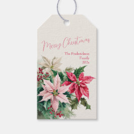 Etiqueta Para Presente Pink Poinsettias Elegante Natal