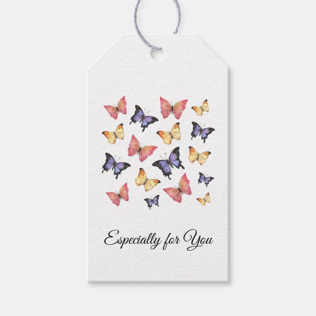 Etiqueta Para Presente Pink Purple Butterflies Modern Script  (Frente)