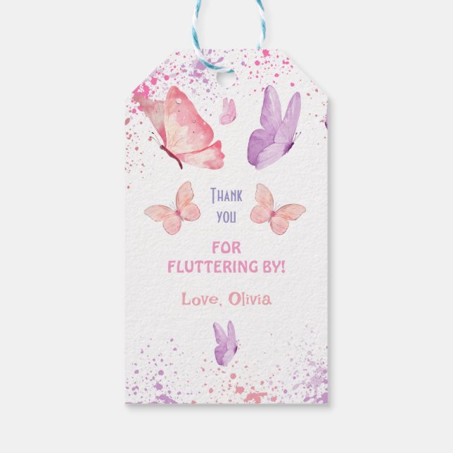 Etiqueta Para Presente Pink Purple Butterfly Birthday  (Verso)