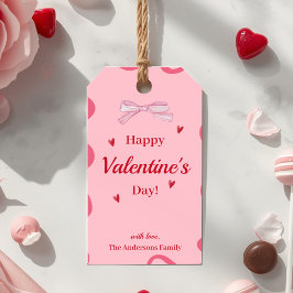 Etiqueta Para Presente Pink Ribbon Valentine Gift Tag Cute Wavy Border