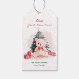 Etiqueta Para Presente Pink Teddy Bear Primeiro Natal