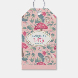 Etiqueta Para Presente Pink Vintage Cottagecore Mushroom Birthday