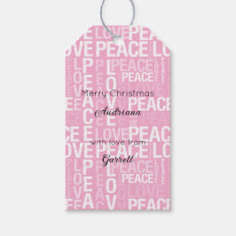 Etiqueta Para Presente Pink White Peace Love Christmas