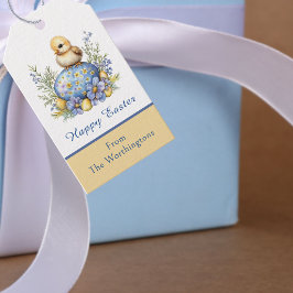 Etiqueta Para Presente Pinto Feliz Páscoa Ovo Azul Amarelo Flores