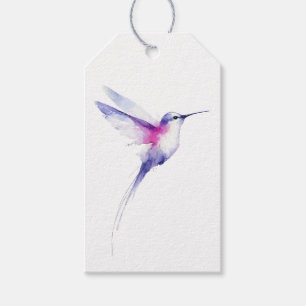 Etiqueta Para Presente Pintura de Beija-Flor em Aquarela Roxo Rosa