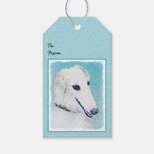 Etiqueta Para Presente Pintura de Borzoi (branca) - Arte de Cão Original