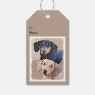Etiqueta Para Presente Pintura de Dachshund (Smooth) - Arte de Cão Origi