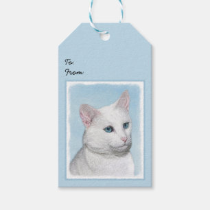 Etiqueta Para Presente Pintura de Gatos Brancos - Arte de Gato Original B