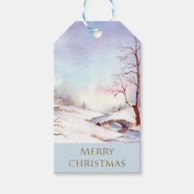 Pintura de Paisagem de Aquarela da Ponte Snowy