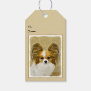 Etiqueta Para Presente Pintura de Papillon (Hound Tri) - Arte de Cão Ori