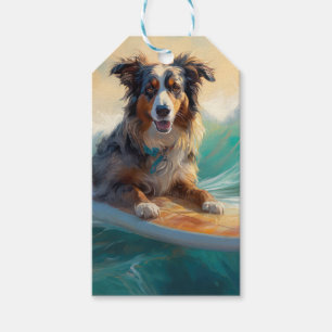 Etiqueta Para Presente Pintura de Surf na Praia do Australian Shepherd