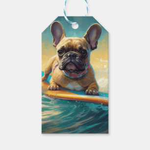 Etiqueta Para Presente Pintura de Surf na Praia do Bulldog Francês