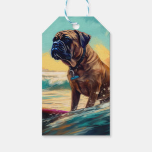 Etiqueta Para Presente Pintura de Surf na Praia do Bullmastiff