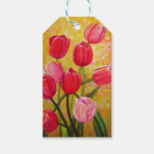 Etiqueta Para Presente Pintura de Tulipas Rosa e Vermelha