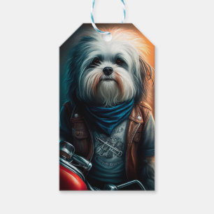 Etiqueta Para Presente Pintura digital de cão Havanese em bicicleta