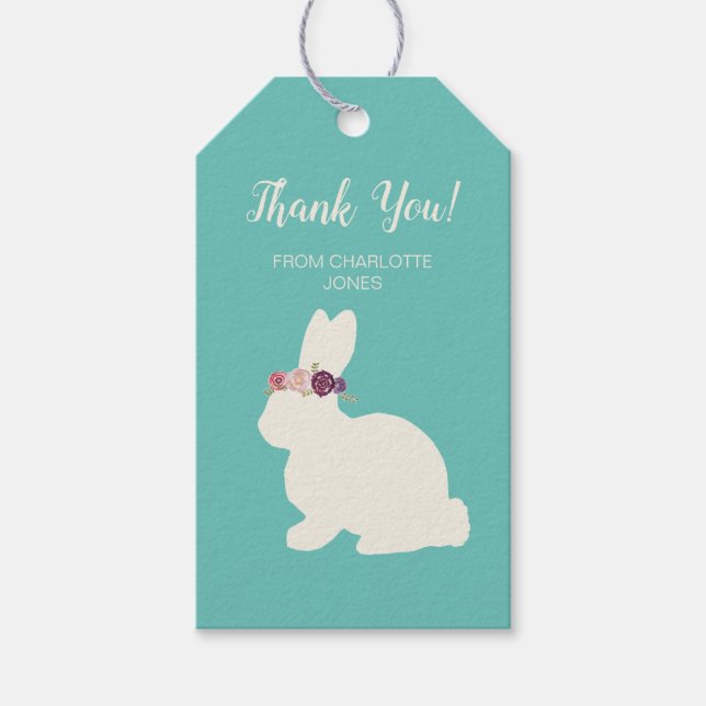 Etiqueta Para Presente Pintura do coelho de agradecimento com tiara de fl (Frente)