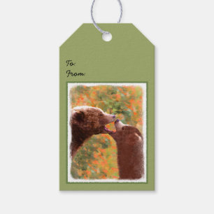 Etiqueta Para Presente Pintura em Cubo e Mãe de Urso Grizzly - Arte da V