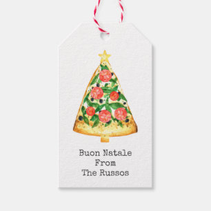 Etiqueta Para Presente Pizza de Árvore Natal Buon Natale