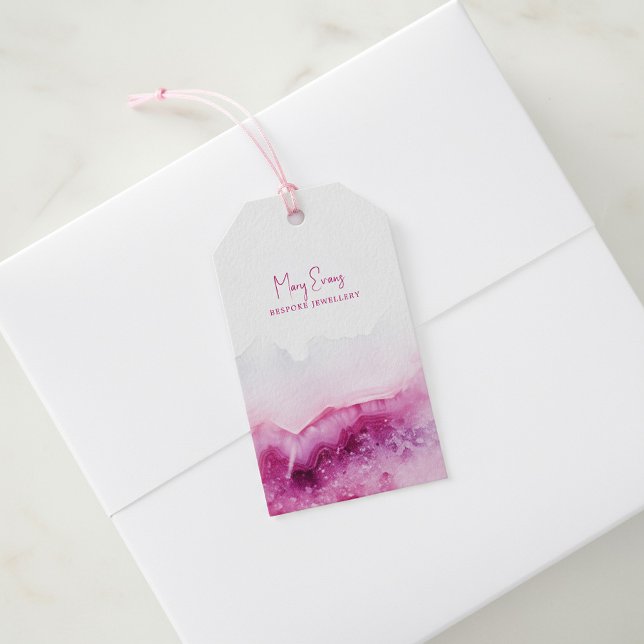 Etiqueta Para Presente Placa de exibição colar rosa (Pink agate necklace display card gift tags.)