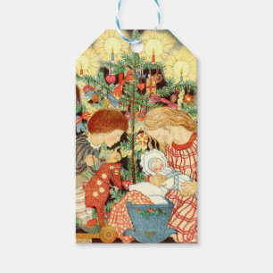 Etiqueta Para Presente Placa de natais vintages Crianças de árvores de