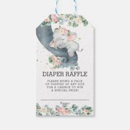 Etiqueta Para Presente Placa Raffle de Fralda Floral-Rosa-Elefante
