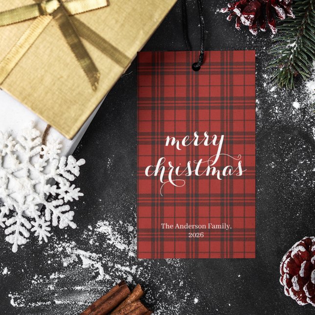Etiqueta Para Presente Plaid Clássico Feliz Natal Festivo -  (Criador carregado)