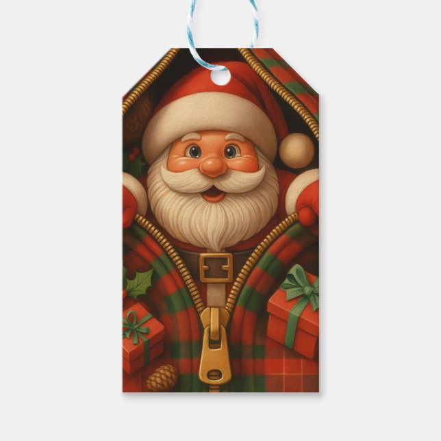 Etiqueta Para Presente Plaid Santa Claus Christmas Design  (Frente)