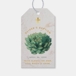 Etiqueta Para Presente Plantas Suculentas de Fé Batismal A Semente Elegan