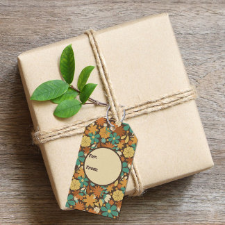 Etiqueta Para Presente Poder Floral Vintage dos Anos Sessenta em Marrom