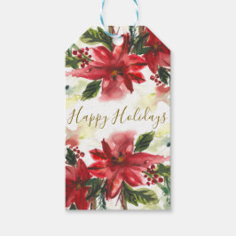 Etiqueta Para Presente Poinsettas Aquarela Pintadas à Mão